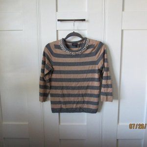 The Limited tan and gray striped crew neck sweater
